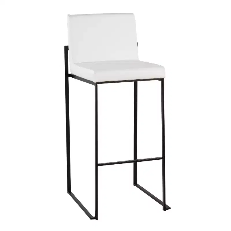 LumiSource Set of 3 Fuji High Back Barstools Black Steel/White PU
