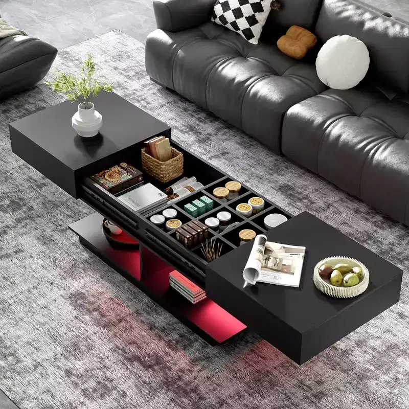 Modern Extendable Coffee Table with Storage, Adjustable Rectangle Center Table with Hidden Space for Living Room