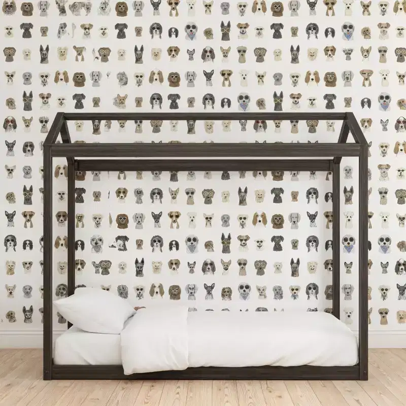 Twin-Size House Bed, Solid Knot-Free Pine Wood, Kids Bed Frame, No Box Spring Needed, Ages 5+