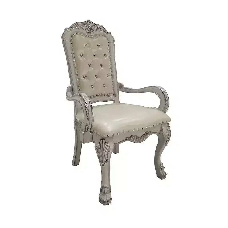 25.75" Dresden Dining Chair Synthetic Leather and Bone White Finish - Acme Furniture: Elegant Tufted Armrest, Wood Frame, No Assembly Required
