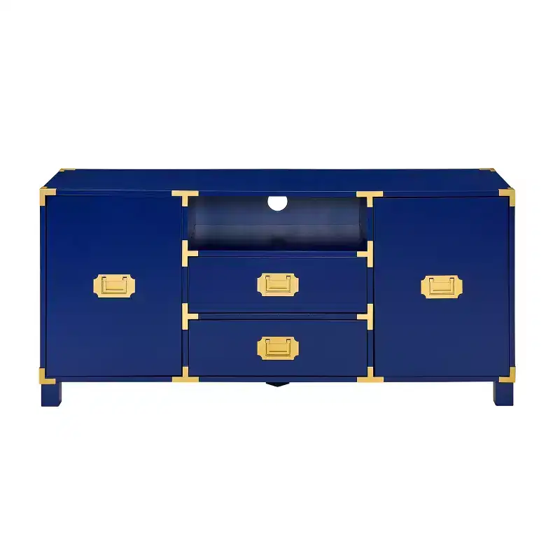 Entertainment Center Console with Drawers and Shelving - Blue