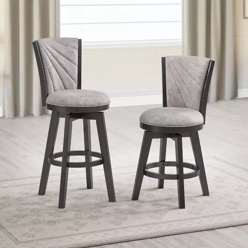 Kings Brand Furniture Boyce 24 Upholstered Counter Hight Swivel Stools, Set of 2, Silver/Gray