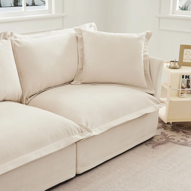 120 Chenille L-Shaped Sectional with Convertible Ottoman & 2 Pillows and 3-Seater Cloud Couch