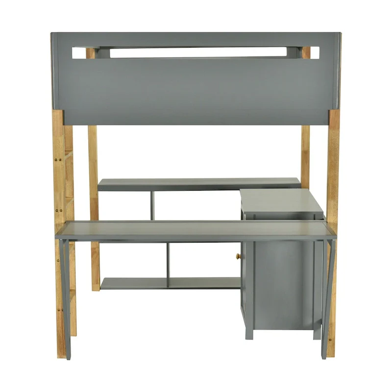 Full Size Wood Loft Bed With Cabinet and Cubes
