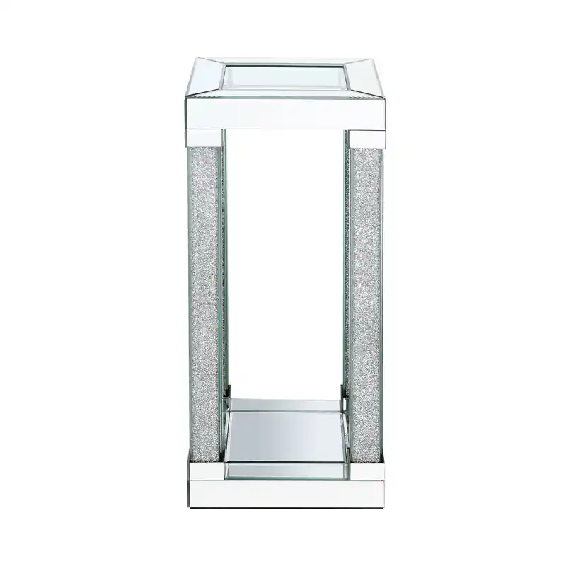 12 Glam Mirror & Glass Top Chairside Table with Shelf - Silver Metal with Diamond Look Legs