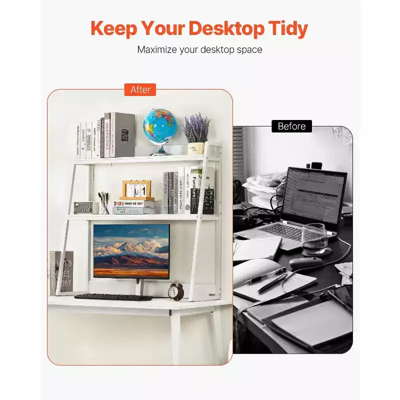VIYET 35 2-Tier Desktop Bookshelf - White, Anti-Slip Feet Pads