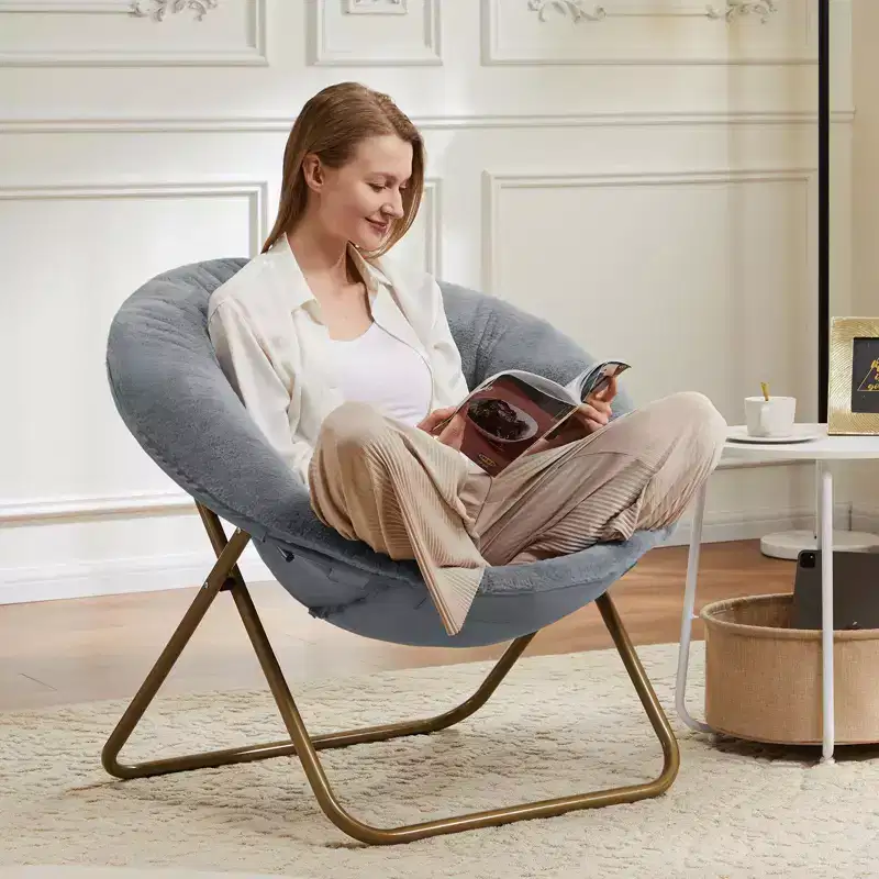 Modern Accent Living Room Chair, Faux Fur Upholstered Armchair with Sturdy Frame, Foldable Accent Chairs for Living Room, Bedroom, Office