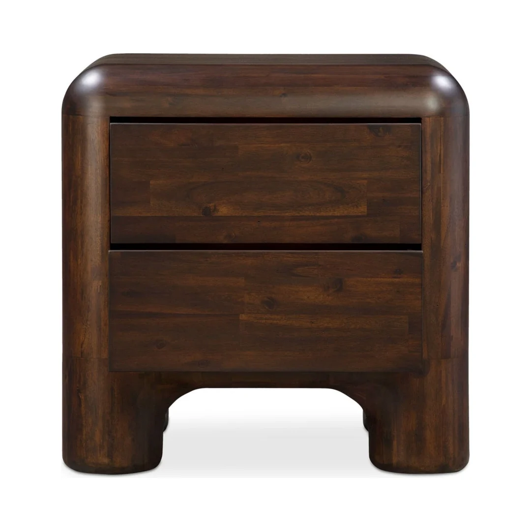 Chunky-Leg Solid Acacia & Walnut Stain Nightstand with Soft-Close Dual Drawers for Bedroom