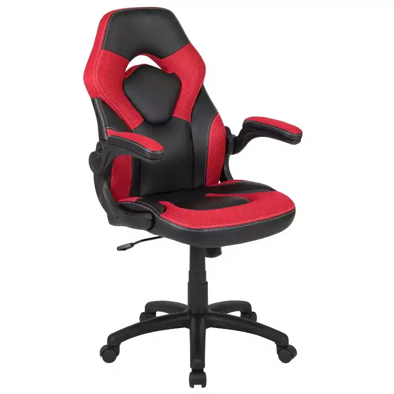 BlackArc High Back Gaming Chair with Faux Leather Upholstery, Height Adjustable Swivel Seat & Padded Flip-Up Arms