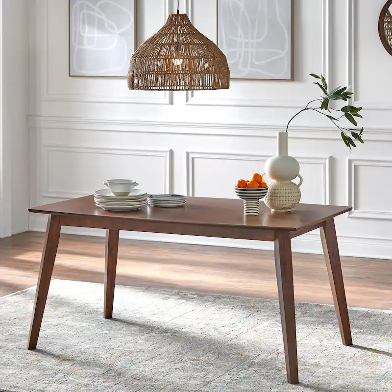 Walnut Brown Corduroy 7-Seat Mid-Century Dining Set (7-Piece)