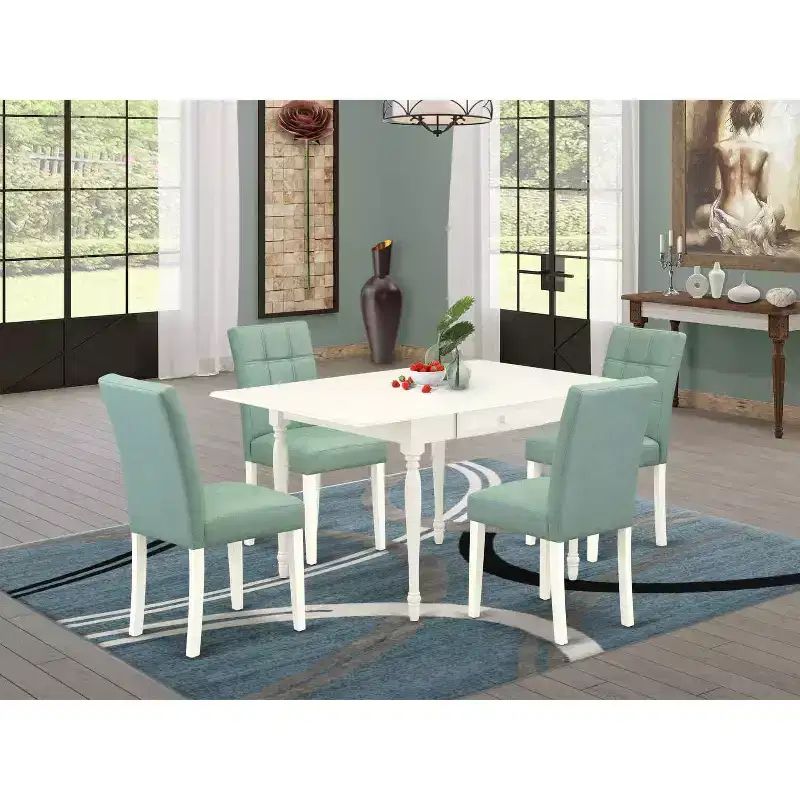 5-Piece Linen White Finish Solid Wood Top - Rectangular Dining Room Set - Seats 4