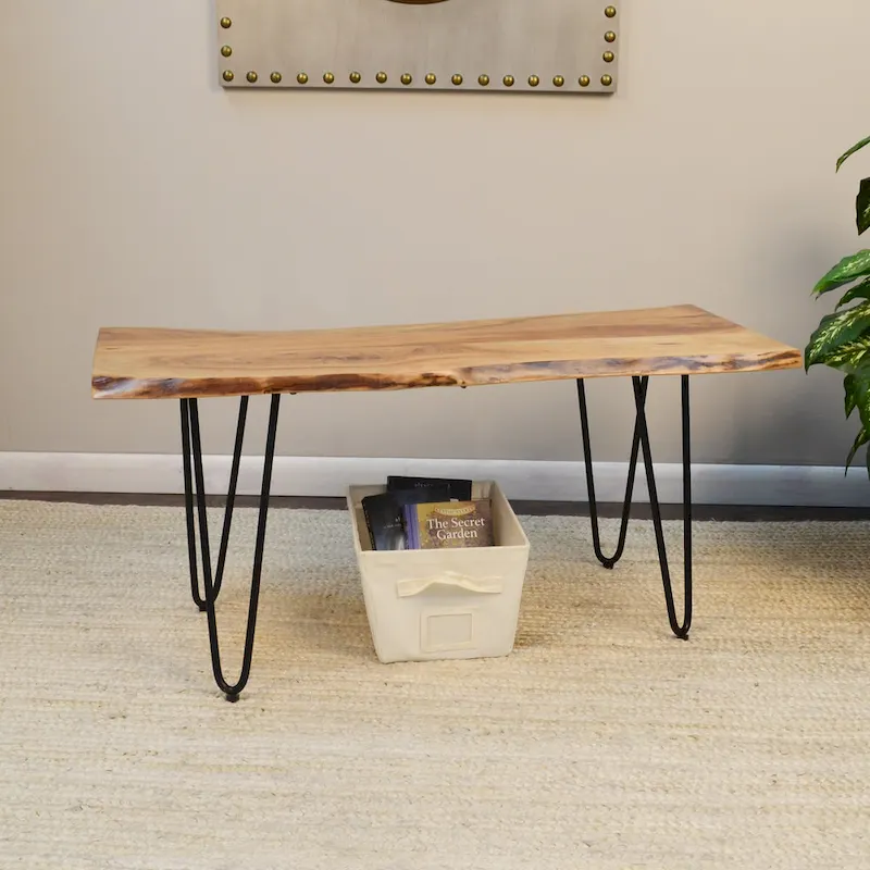 Carolina Living Seti Live Edge Coffee Table/Bench - Elm Top - Gold Base