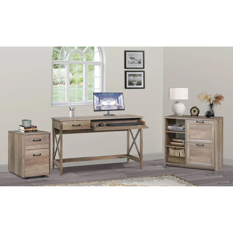 Saint Birch Alaska Rustic Oak Mobile File Cabinet with Two Drawers