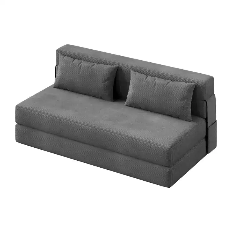 4-in-1 Folding Sofa Bed & Sleeper Chair, Convertible Corduroy Loveseat with Pillow for Living Room, Bedroom, or Guest Room, Dark Grey
