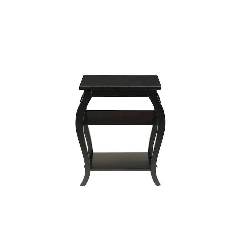 23 Black Wood Bow Leg End Table With Two Shelves - 20 W x 18 D x 23 H