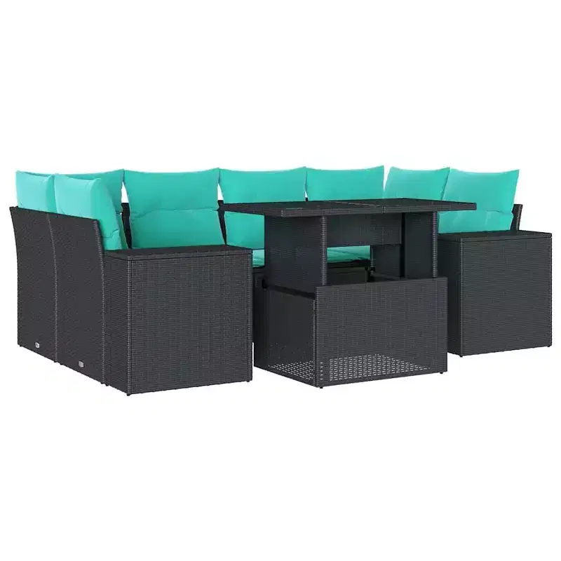 vidaXL Patio Sofa Set with Cushions Table and Couches 7 Piece Poly Rattan