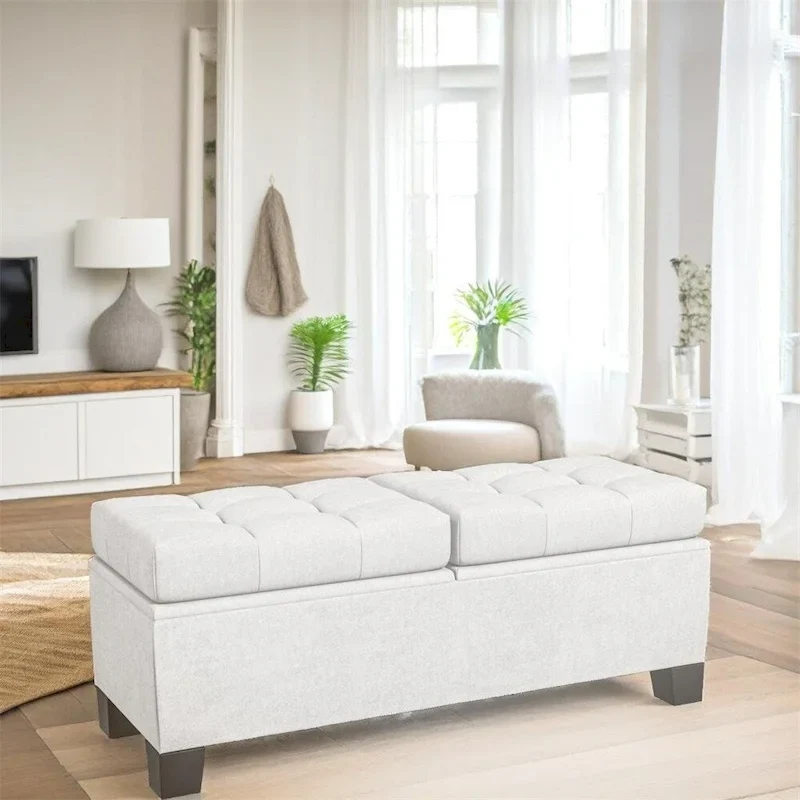 46 Storage Upholstered Ottoman Bench with Steel Frame