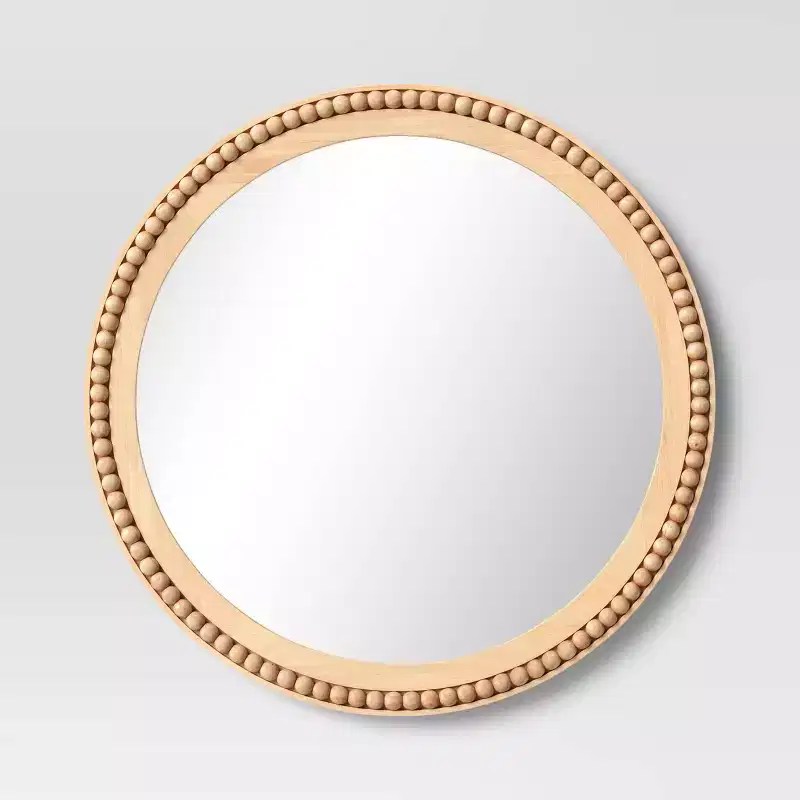 28" Dia Round Wooden Beaded Wall Mirror Natural - Threshold™: Beaded Detail, No Assembly Required