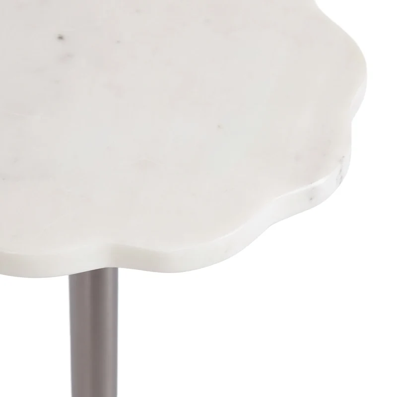 Scalloped Marble & Metal Drink Side Table, Modern Glam Accent Table