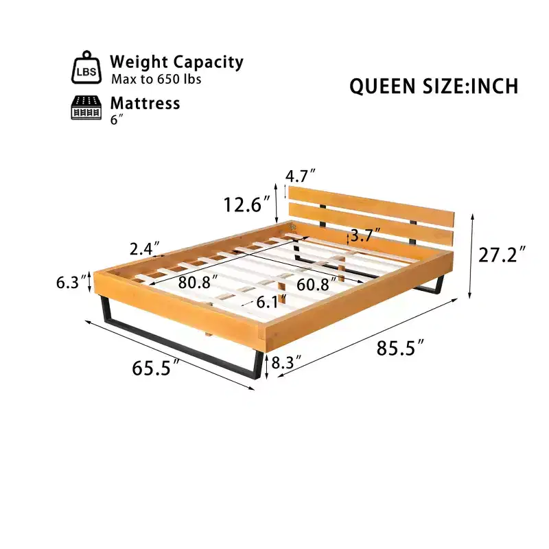 85. 5 X 81. 5 Natural King Size Pine Wood Bed Frame For Bedroom