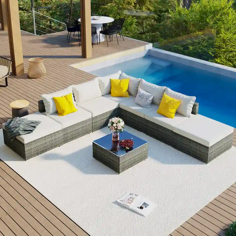 8-Pieces Patio Conversation Sofa Set with Table