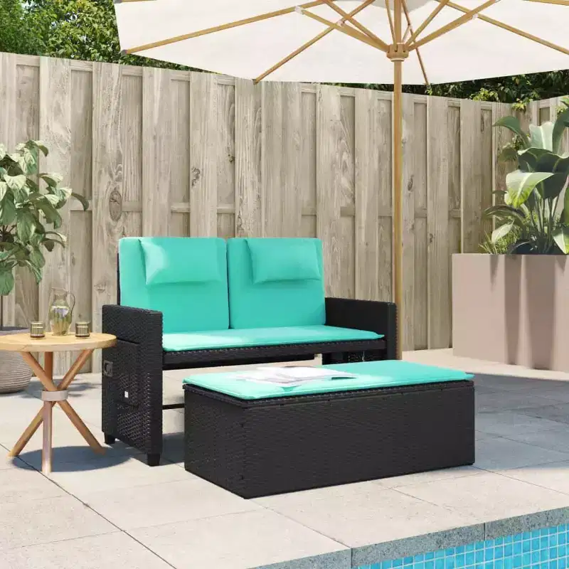 vidaXL Reclining Patio Bench with Cushions Seating Poly Rattan
