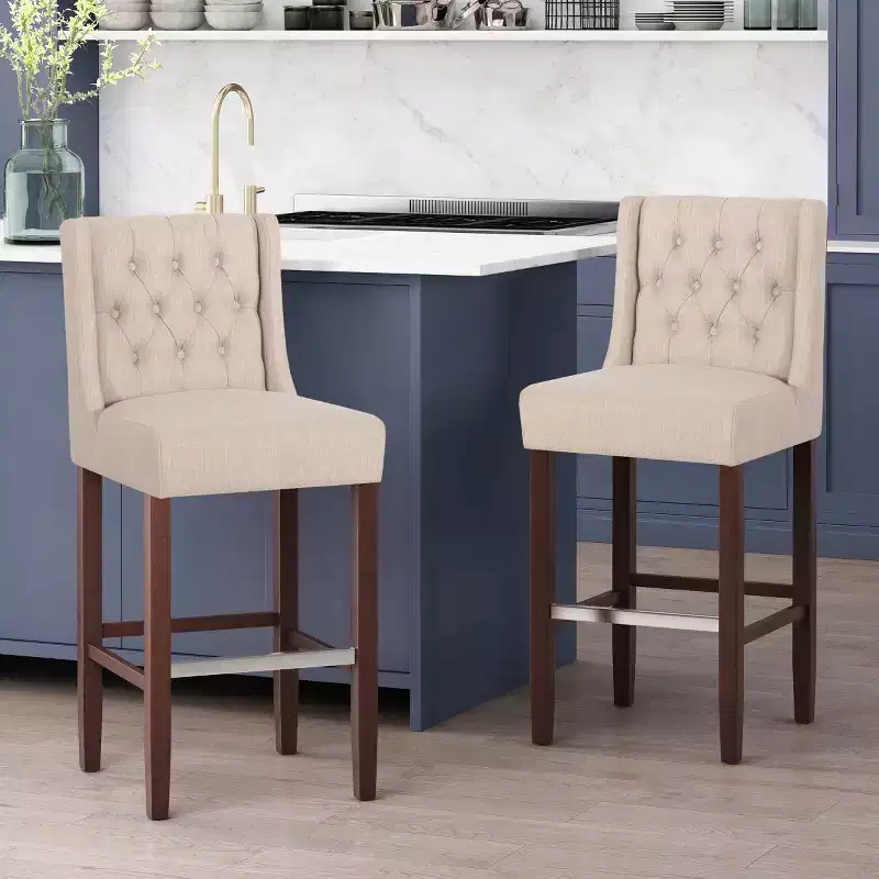 Set of 2 Modern 30-Inch Bar Stools with Back, Upholstered Bar Height Stools with Metal Footrest for Kitchen Island or Home Bar-Panipeachy