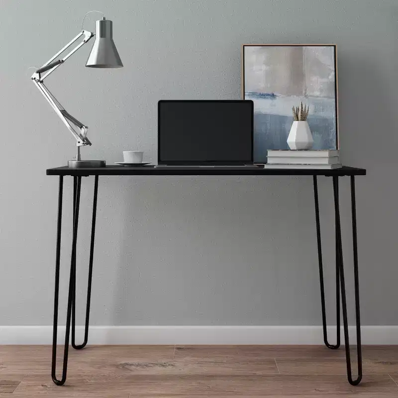 Lavish Home Desk with Hairpin Legs - Modern Industrial Style Home Decor - Woodgrain-Look and Steel Accent