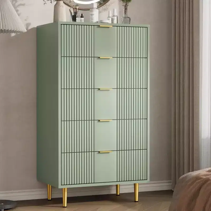 Fluted Dresser for Bedroom with 5 Drawers, 44.3 Tall Modern Chest of Drawers with Metal Handle, Wooden Closet Clothes Storage Organizer