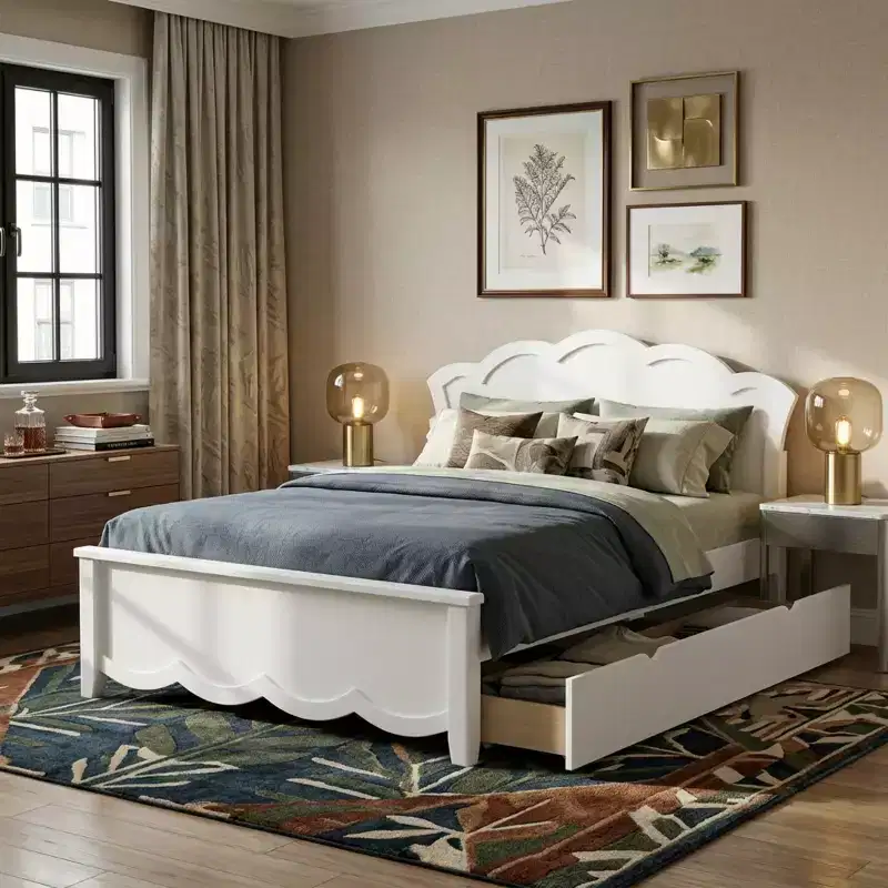 Polibi Solid Wood Platform Bed with Storage Drawers