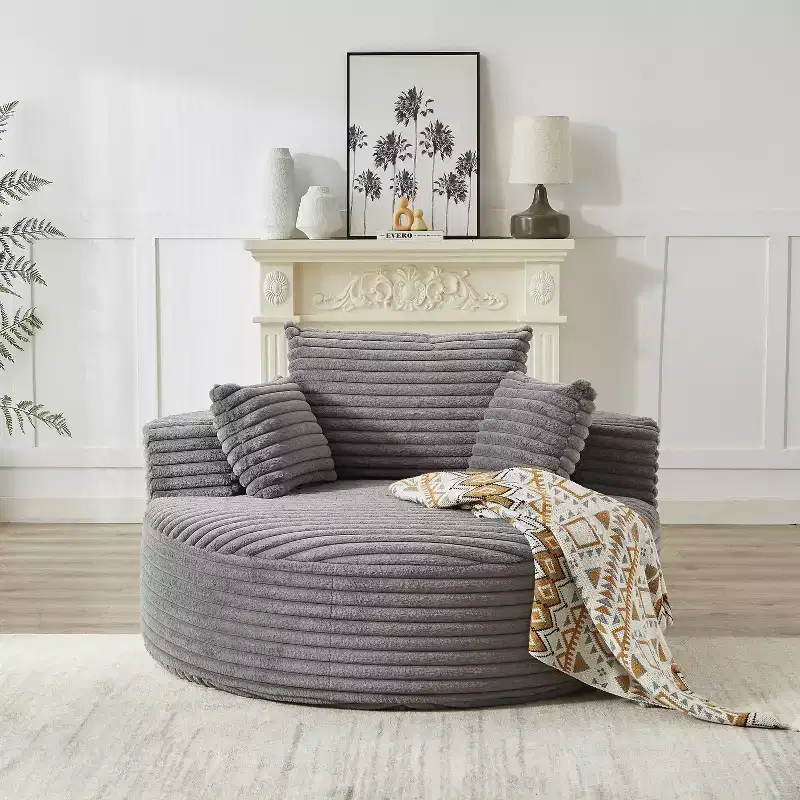 55''W Fluffy Corduroy Sleeper Chair with Pillows, Modern Extra Wide Sofa Chair for Living Room, Bedroom or Lounge - ModernLuxe