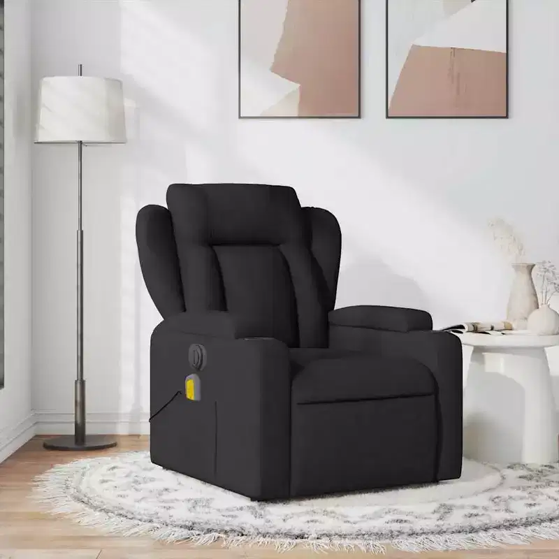 vidaXL Black Fabric Recliner Chair - 6-Point Vibration Massage, Adjustable Backrest & Footrest for Ultimate Relaxation