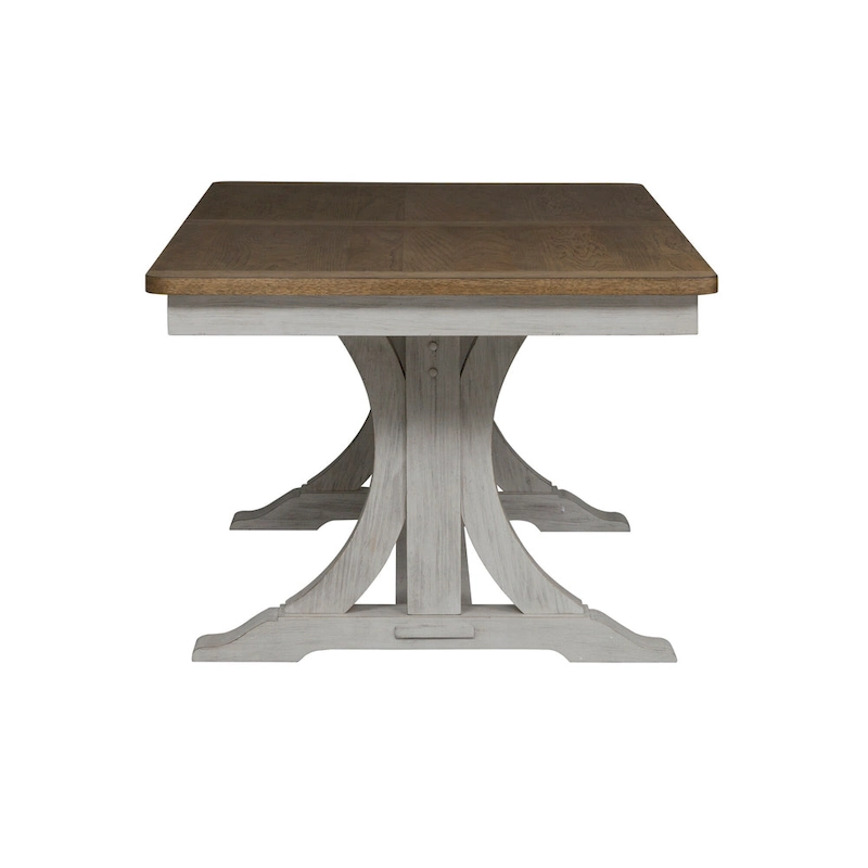 Farmhouse Reimagined Antique White with Chestnut Opt 5 Piece Trestle Table Set