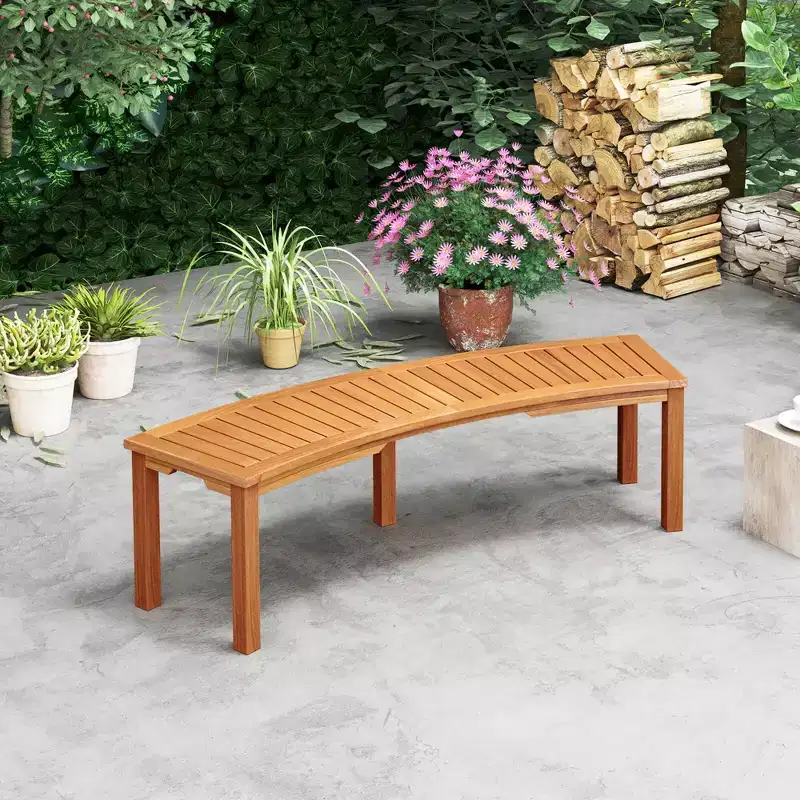 Costway 1/4 PCS Outdoor Curved Bench with Slatted Seat Solid Acacia Wood for Yard
