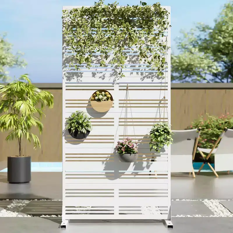 MAYEERTY Harold Wide-Narrow B Louvered White Galvanized Steel Room Divider, 72x35x16, 6-Piece Modern Decorative Privacy Screen