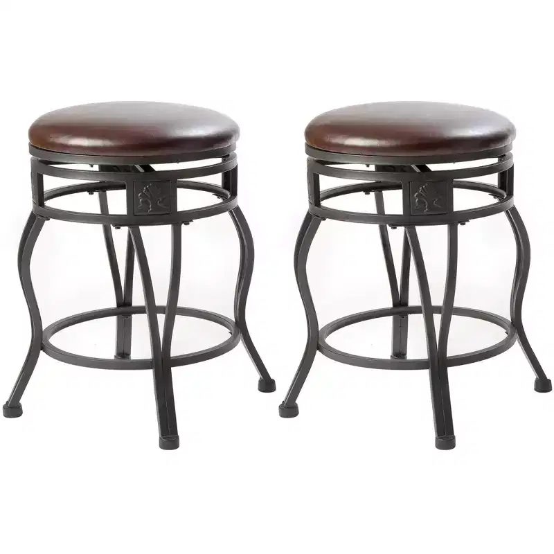 eHemco Swivel Metal Kitchen Counter Height Barstool with Upholstered Faux Leather Seat, 24 Inches, Black, Set of 2