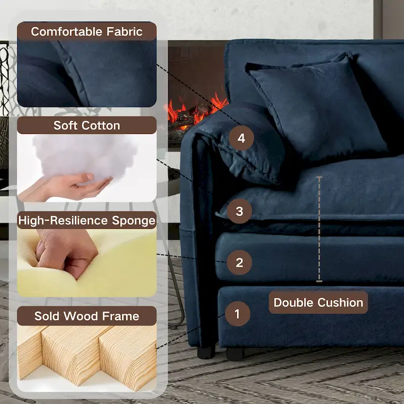 109.45 Chenille Upholstered L-Shaped Modular Sectional Sofa with Double-Layer Cushions, DIY Combination