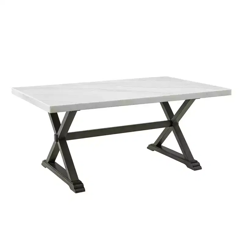 Landon Marble Dining Table White - Picket House Furnishings: Espresso Base, Transitional Style, Seats 4
