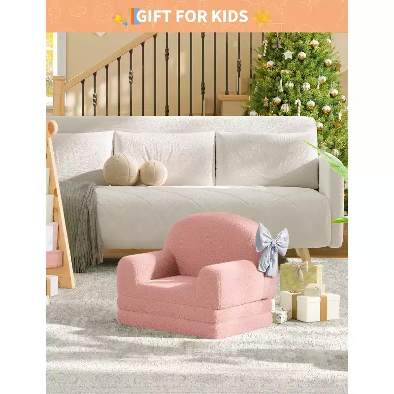 Kids Sofa Chair, 2-in-1 Convertible Toddler Couch Lounge, Comfy Fold Out Teddy Fleece Fabric Children's Sofa Bed for Playroom, Bedroom, Nursery