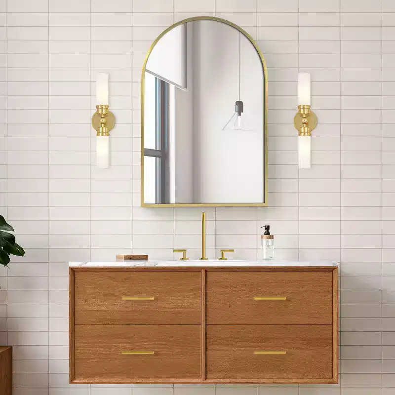 PexFix 36 x 24 Arched Recessed Bathroom Cabinet with Mirror Stainless Steel Frame and 2 Adjustable Shelves Wall Medicine Cabinets Mirrors Gold