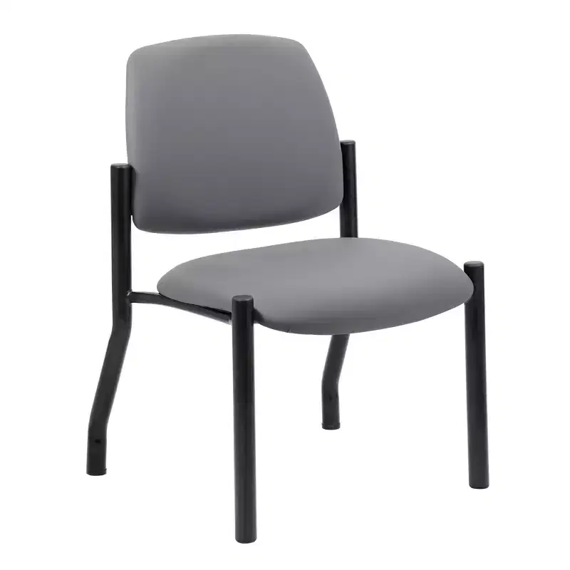 Armless Guest Chair Gray, Sturdy Mid Back, Antimicrobial Vinyl, 300 lbs Capacity