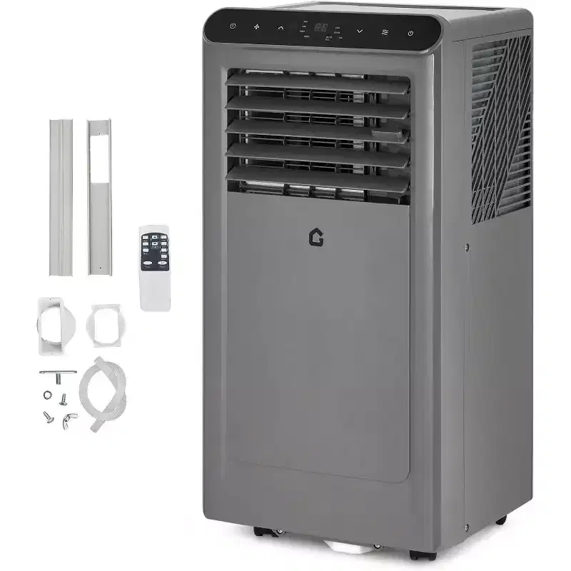 Acekool 8,000 BTU Portable Air Conditioner, 4-in-1 AC Dehumidifier Fan Sleep Mode, Remote, Timer, Window Kit, for Rooms up to 350 Sq. Ft, Grey