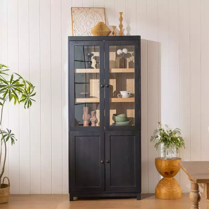 Mid-Century Farmhouse Bookshelf, 5-Tier with 4 Doors, 74.5