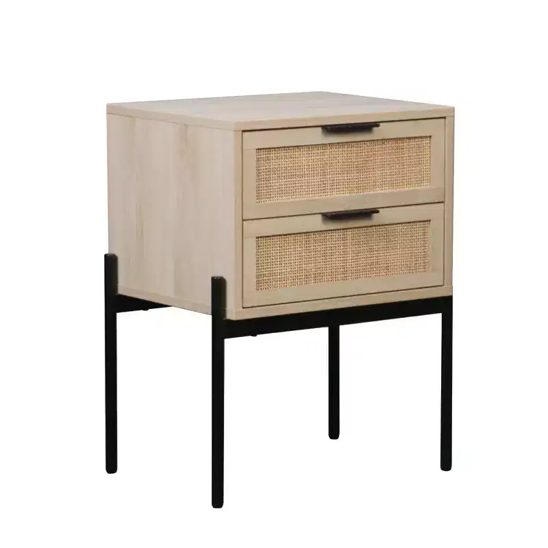 Wood and Rattan Side Table