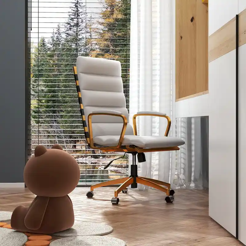 LUXMOD Office Chair Faux Leather Gold Frame Adjustable and Swivel