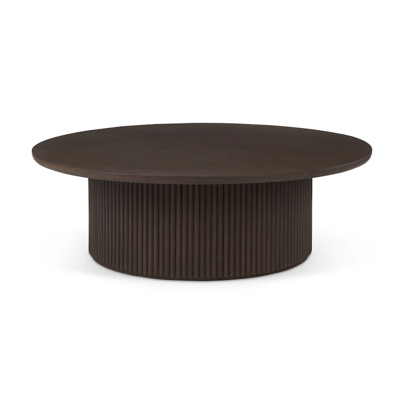 Terra 48L x 48W x 15H Dark Brown Wood Round Fluted Coffee Table