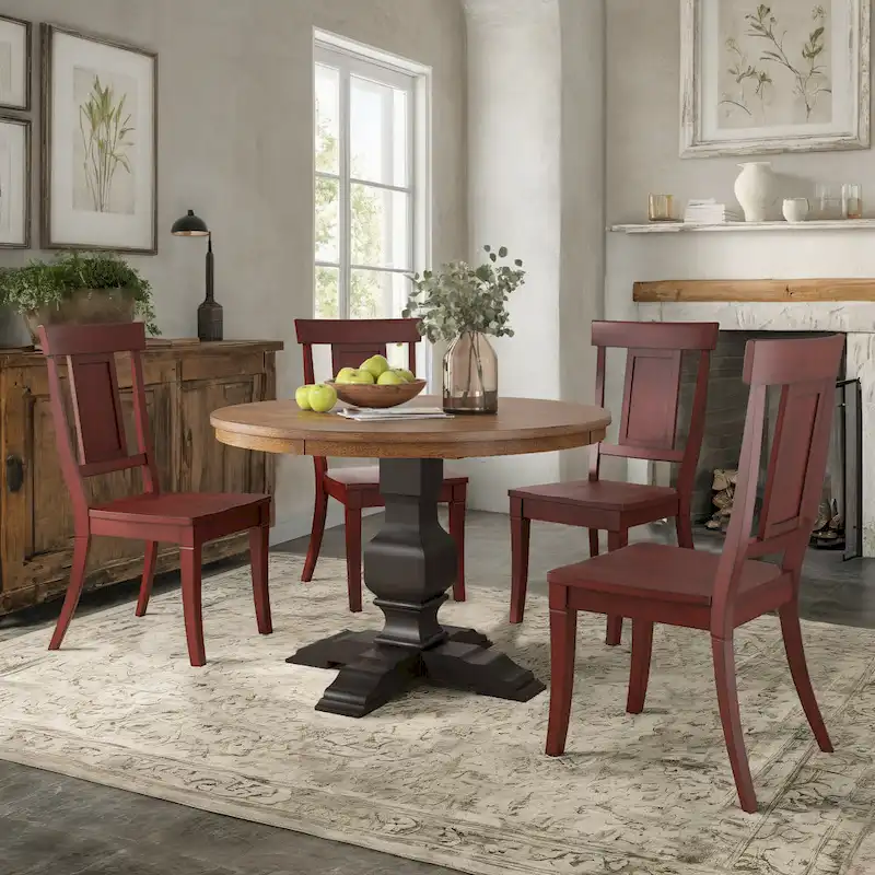 Ronda 45 Round Solid Wood Top Dining Set with Panel Back Chairs