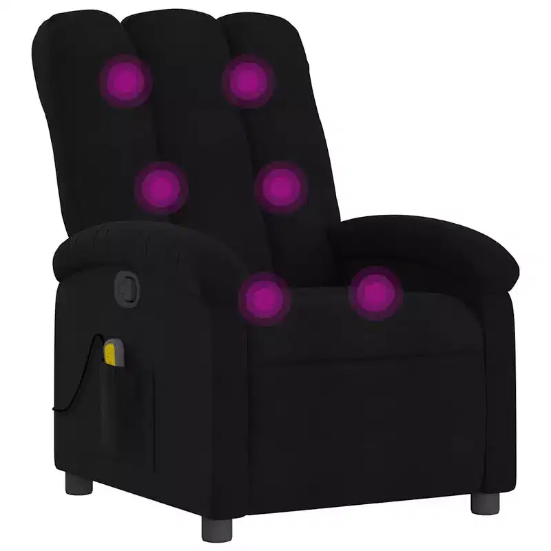 vidaXL Massage Recliner Chair Black Fabric, Metal, Engineered Wood - Black Manual Push Back With Massage