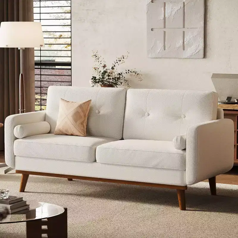 65 Loveseat Sofa, Mid Century Modern Couch Comfy Love Seat Couches, 2 Seater Deep Seat Couch Linen Upholstered Couches for Bedroom Small Space