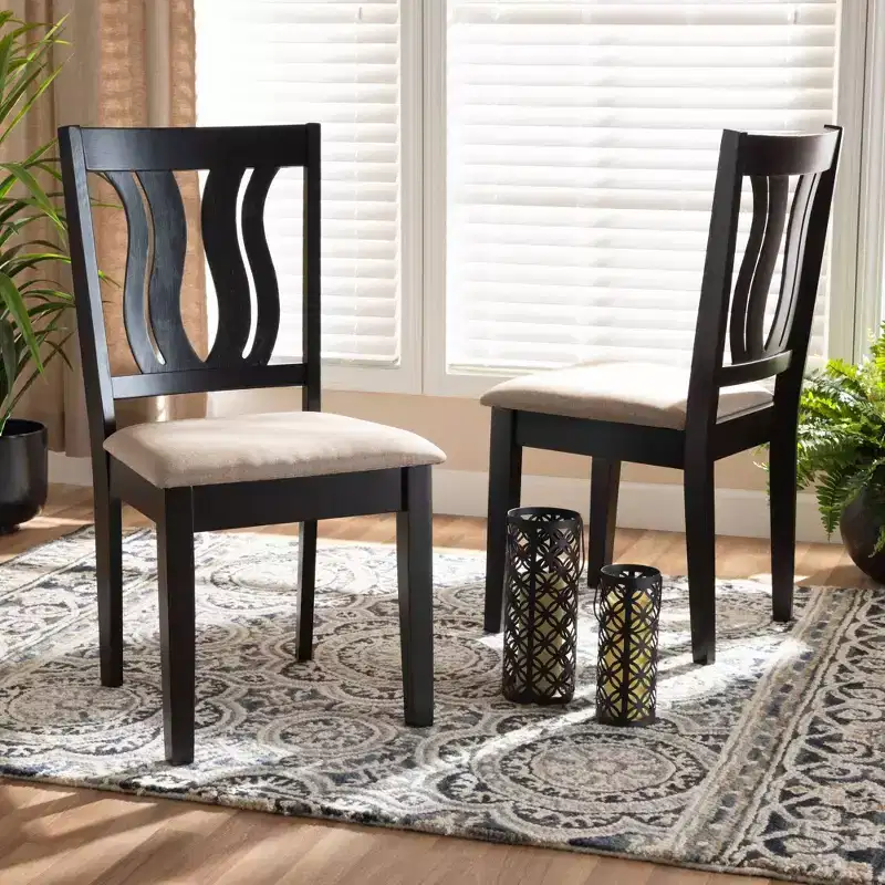 2pc Fenton Fabric & Wood Dining Chairs Set Brown - Baxton Studio: Elegant Symmetrical Design, Polyester Upholstery